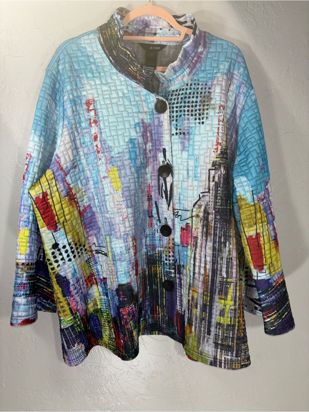 Ali Miles Multicolor Abstract Printed Tunic Jacket - Blue, Purple, Yellow - Picture 9 of 12